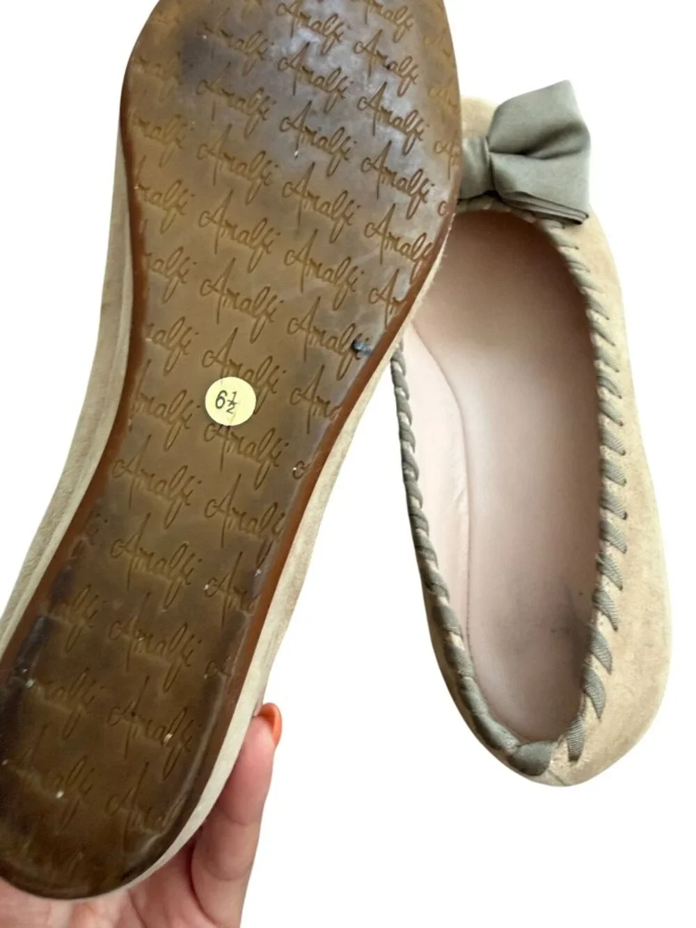 AMALFI Beige Bow Suede Wedges Size 6.5 Womens